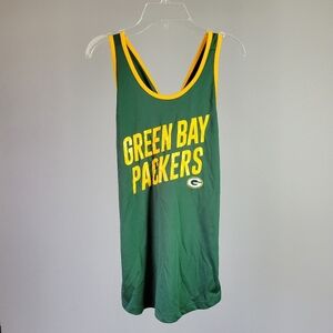 GREEN BAY PACKERS // green & yellow silky athletic fabric cross back tank top